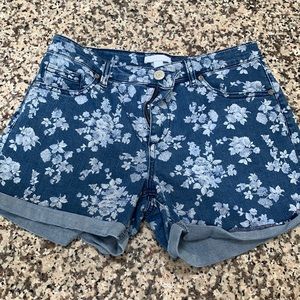 Floral printed jean shorts